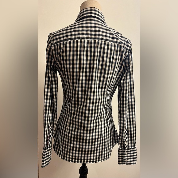 Guess Women’s Button Down Shirt Gingham Long Sleeve Large Black White - Picture 2 of 11
